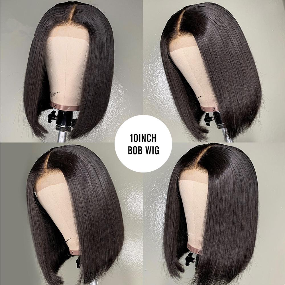 180% Density Straight 4x4 Short Bob 13x4 Lace Front Human Hair Wig